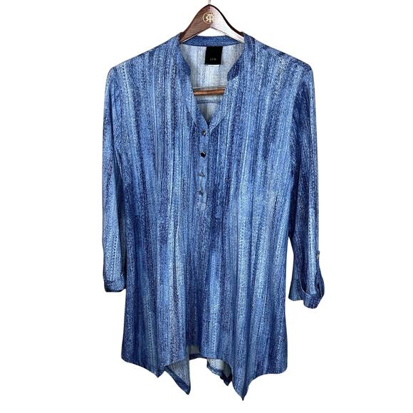 j.t.b. Tops - j.t.b. Women's Size L Pullover Top Blue Multishade Roll Tab Sleeves Pleated